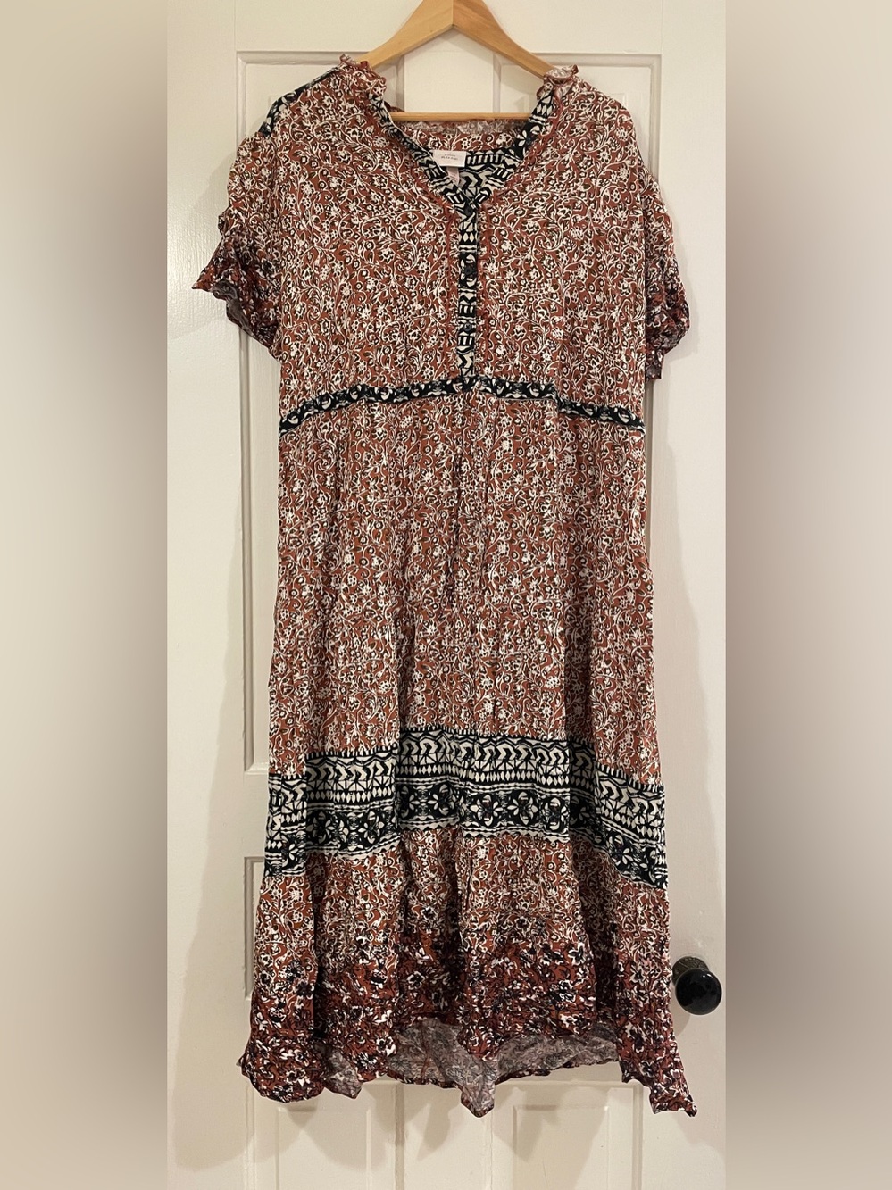 Knox Rose Rust Floral Midi Dress with Black Trim